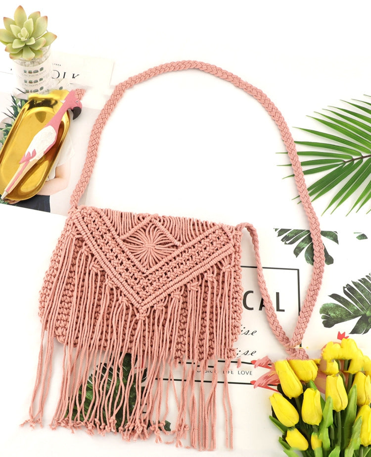 Hand-tied Cotton Tassel Flip Straw One Shoulder Crossbody Woven Bag