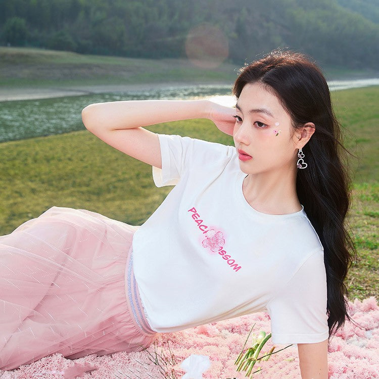 Super Fairy A-line Gauze Skirt High Waist Irregular Pink Fairy Mesh Gauze Skirt