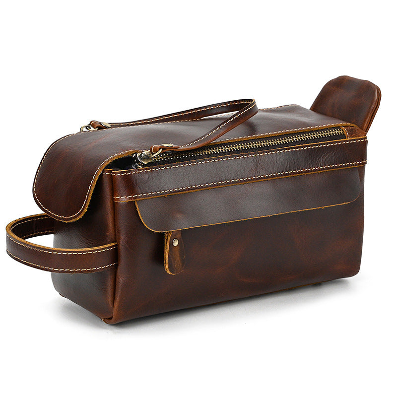 Crazy Horse Skin Wash Bag Leather Large Capacity Handbag