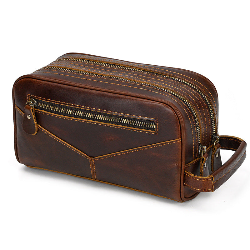 Crazy Horse Skin Wash Bag Leather Large Capacity Handbag