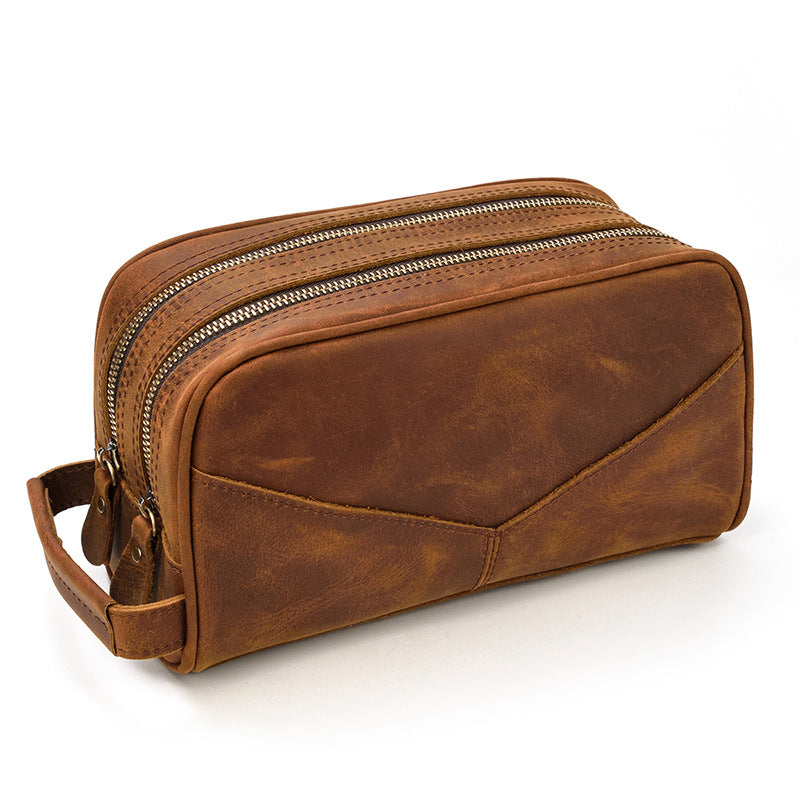 Crazy Horse Skin Wash Bag Leather Large Capacity Handbag