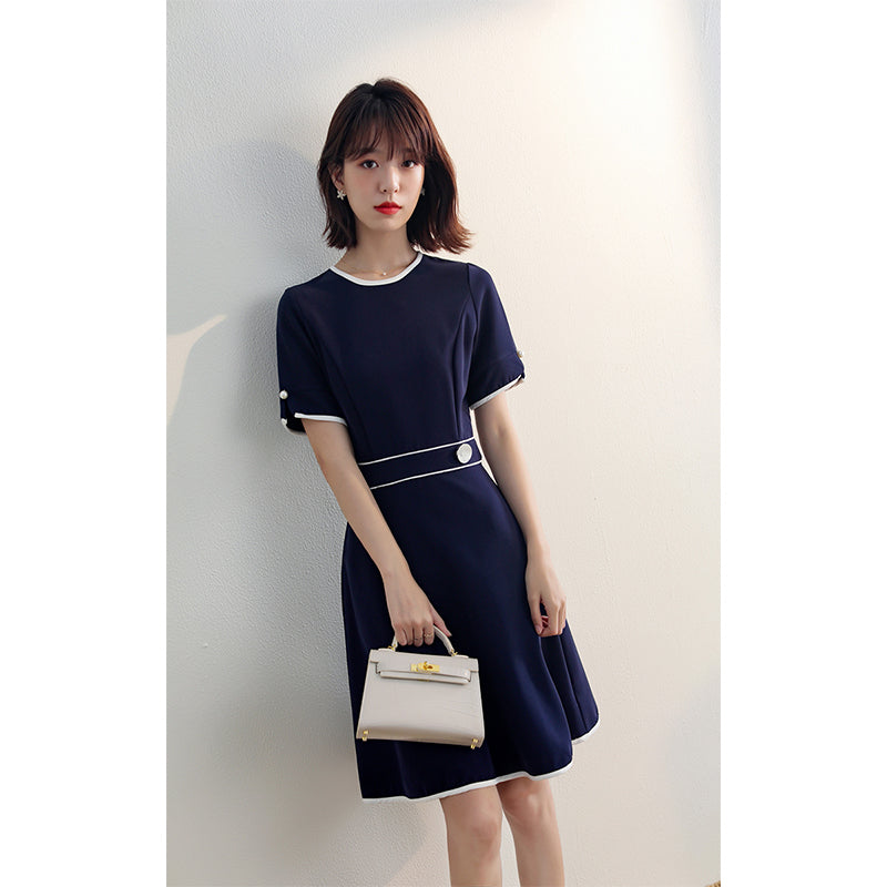 Contrasting color dress women's thin short-sleeved a-line skirt