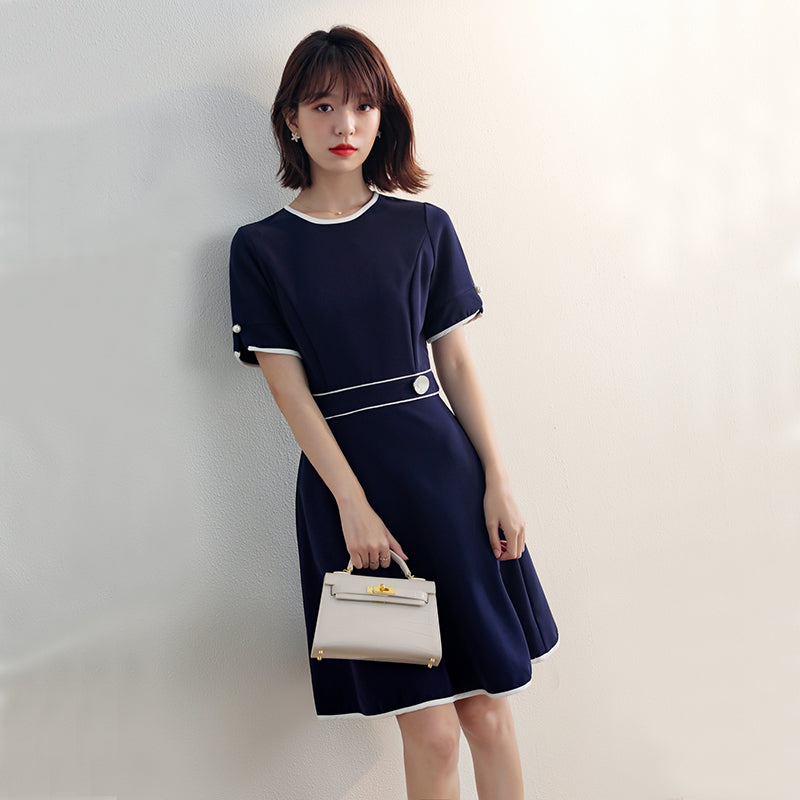 Contrasting color dress women's thin short-sleeved a-line skirt