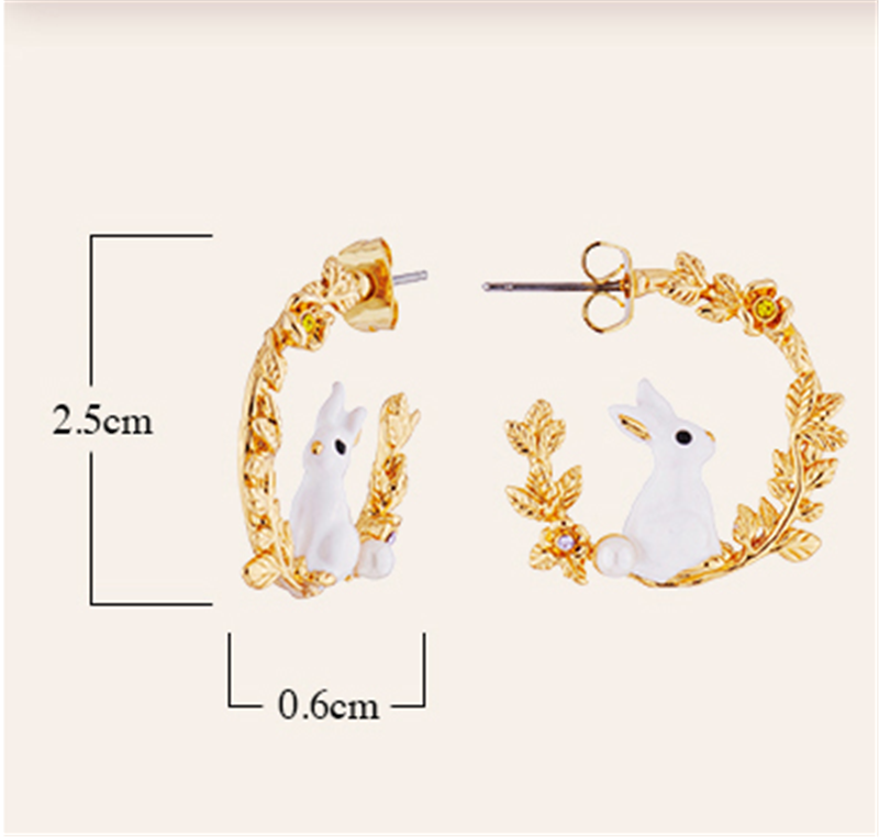 Cute Little White Rabbit Wheat Ear Earrings