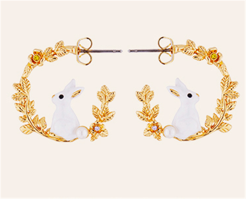 Cute Little White Rabbit Wheat Ear Earrings