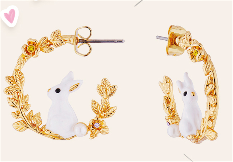 Cute Little White Rabbit Wheat Ear Earrings