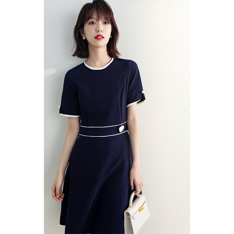 Contrasting color dress women's thin short-sleeved a-line skirt