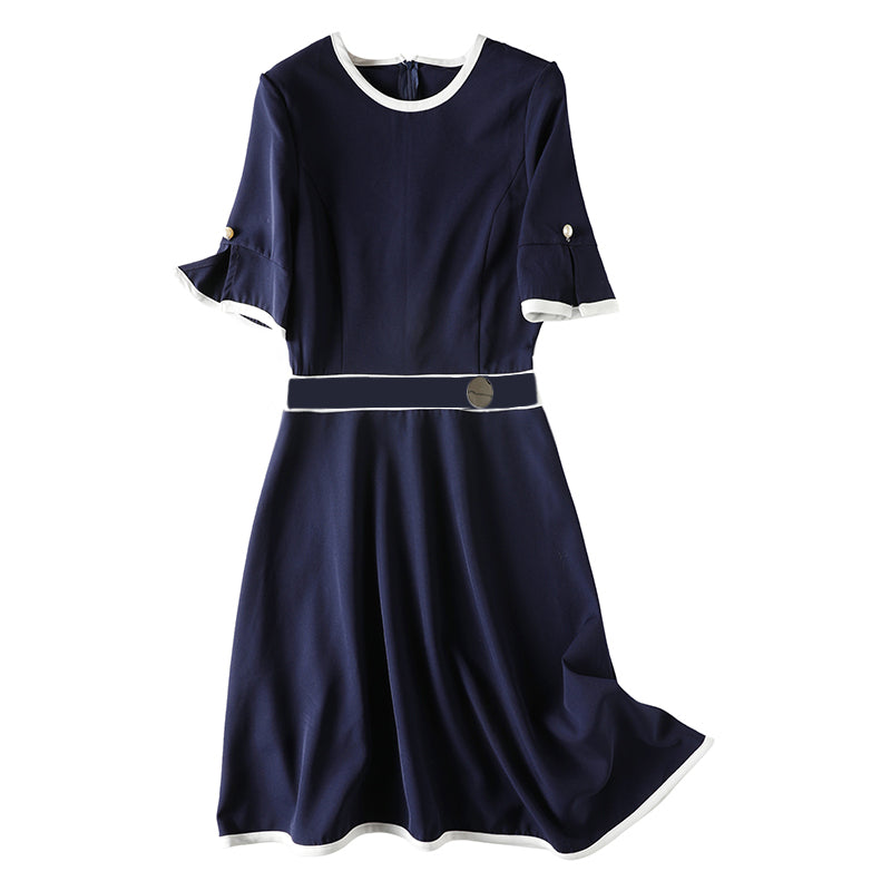 Contrasting color dress women's thin short-sleeved a-line skirt