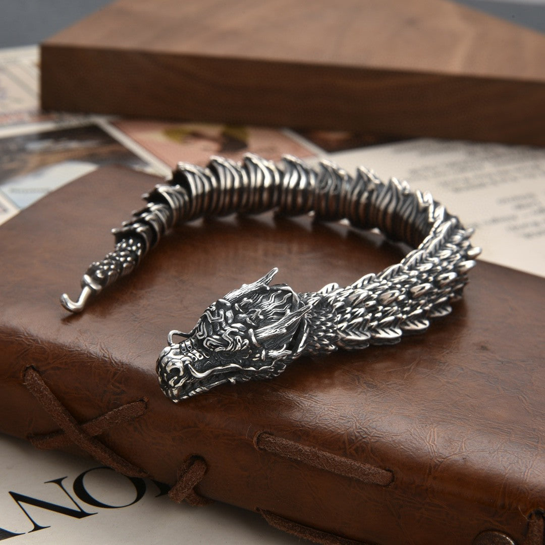 Handmade Retro Domineering Dragon Head Bracelet Men