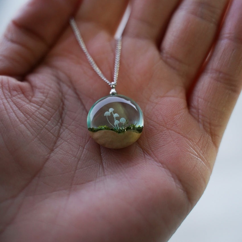 Small Mushroom Log Resin Creative Pendant Necklace