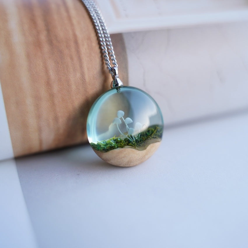 Small Mushroom Log Resin Creative Pendant Necklace