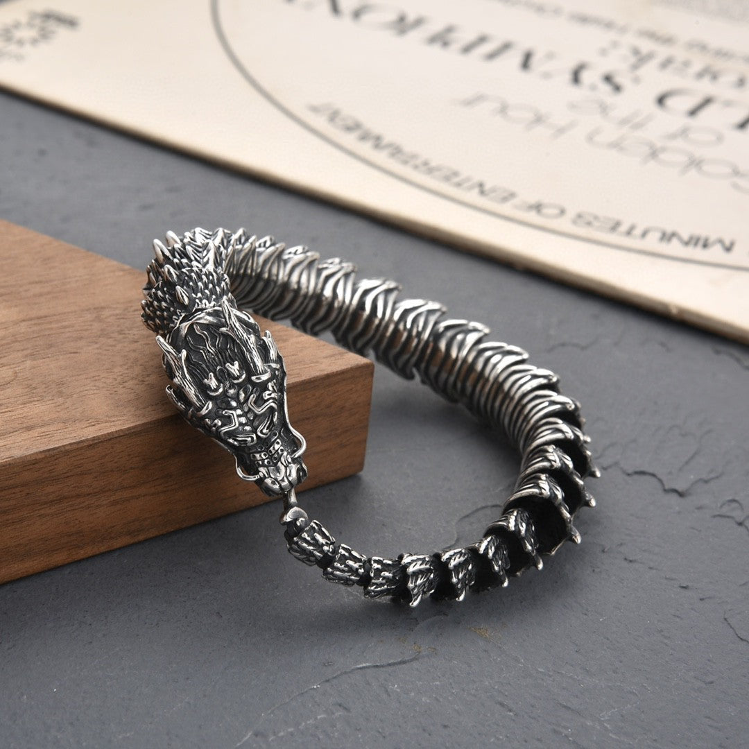 Handmade Retro Domineering Dragon Head Bracelet Men