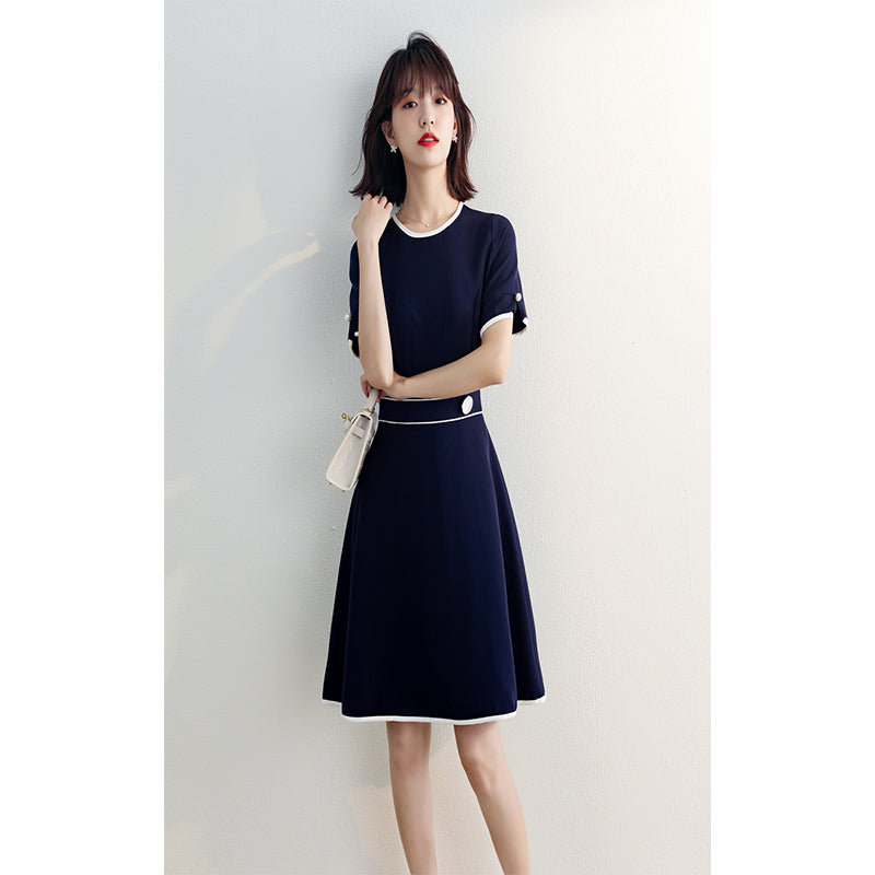 Contrasting color dress women's thin short-sleeved a-line skirt