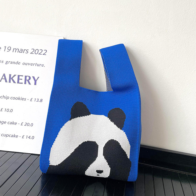 Large Capacity Cute Panda Knitted Shoulder Handbag