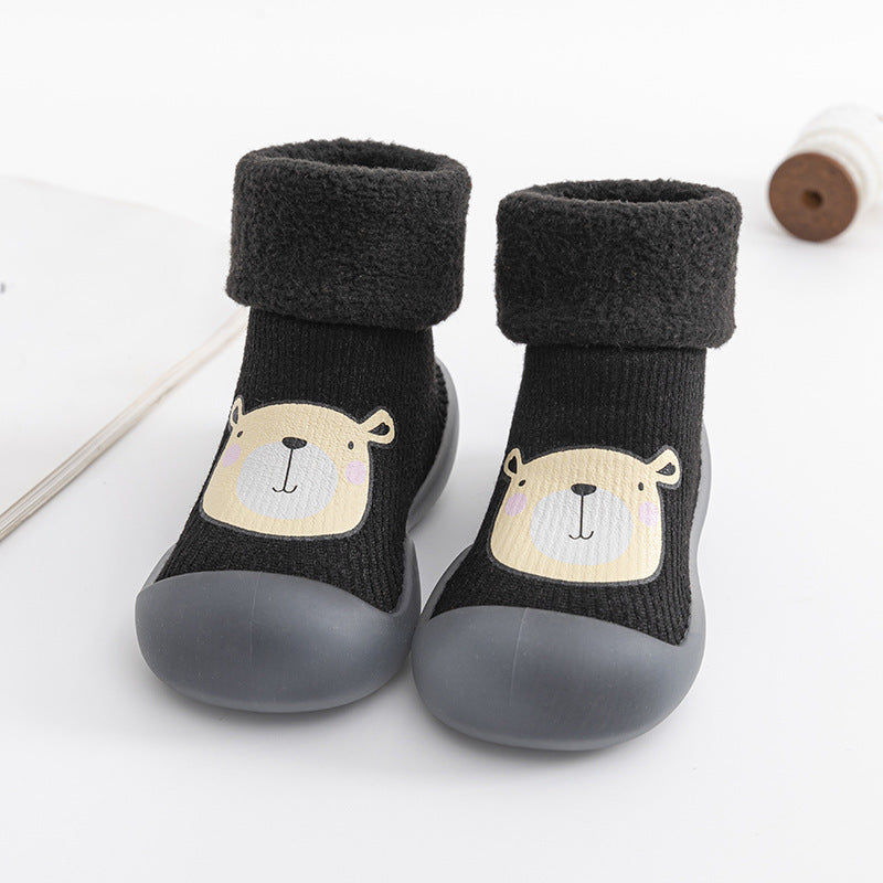 Autumn And Winter Thickening Fleece-lined Baby High-top Slip-on Doll Toddler Shoes