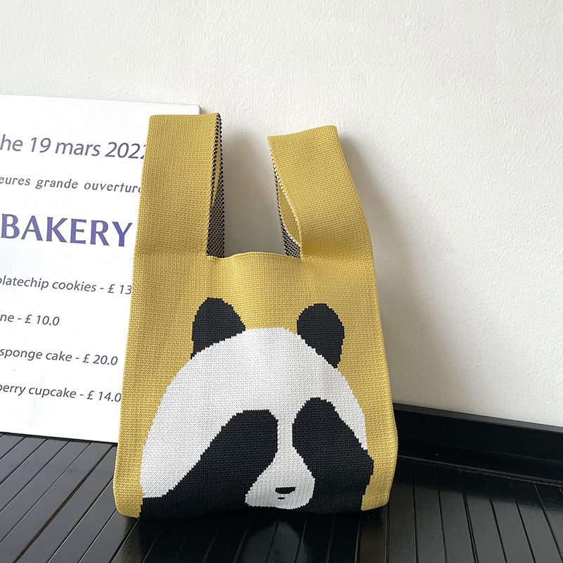 Large Capacity Cute Panda Knitted Shoulder Handbag