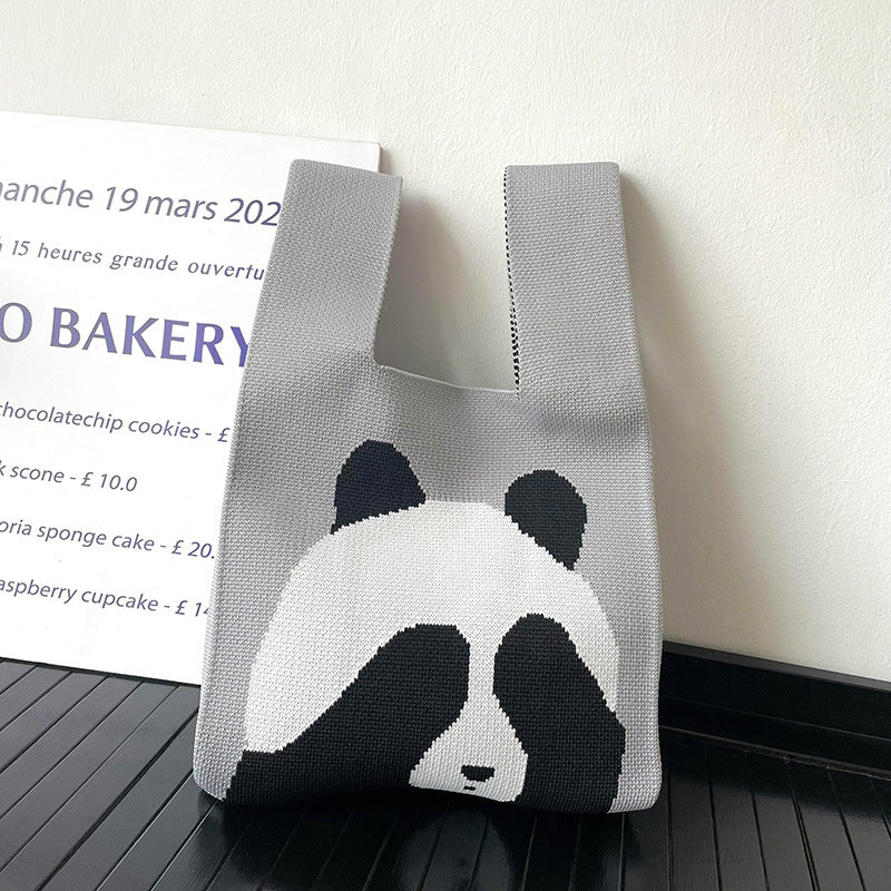 Large Capacity Cute Panda Knitted Shoulder Handbag