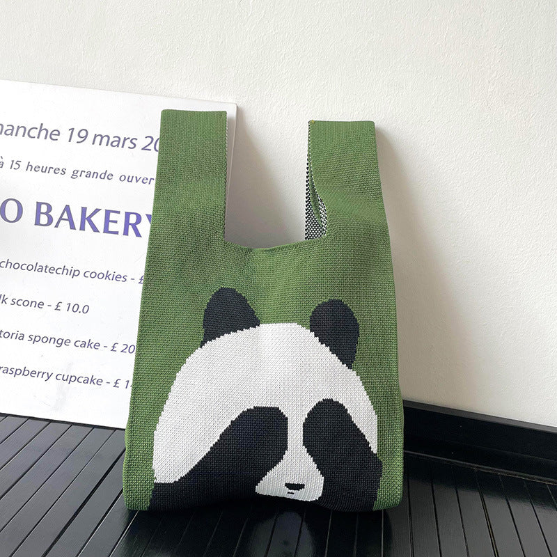 Large Capacity Cute Panda Knitted Shoulder Handbag