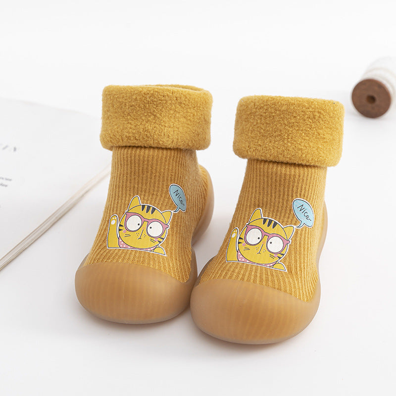 Autumn And Winter Thickening Fleece-lined Baby High-top Slip-on Doll Toddler Shoes